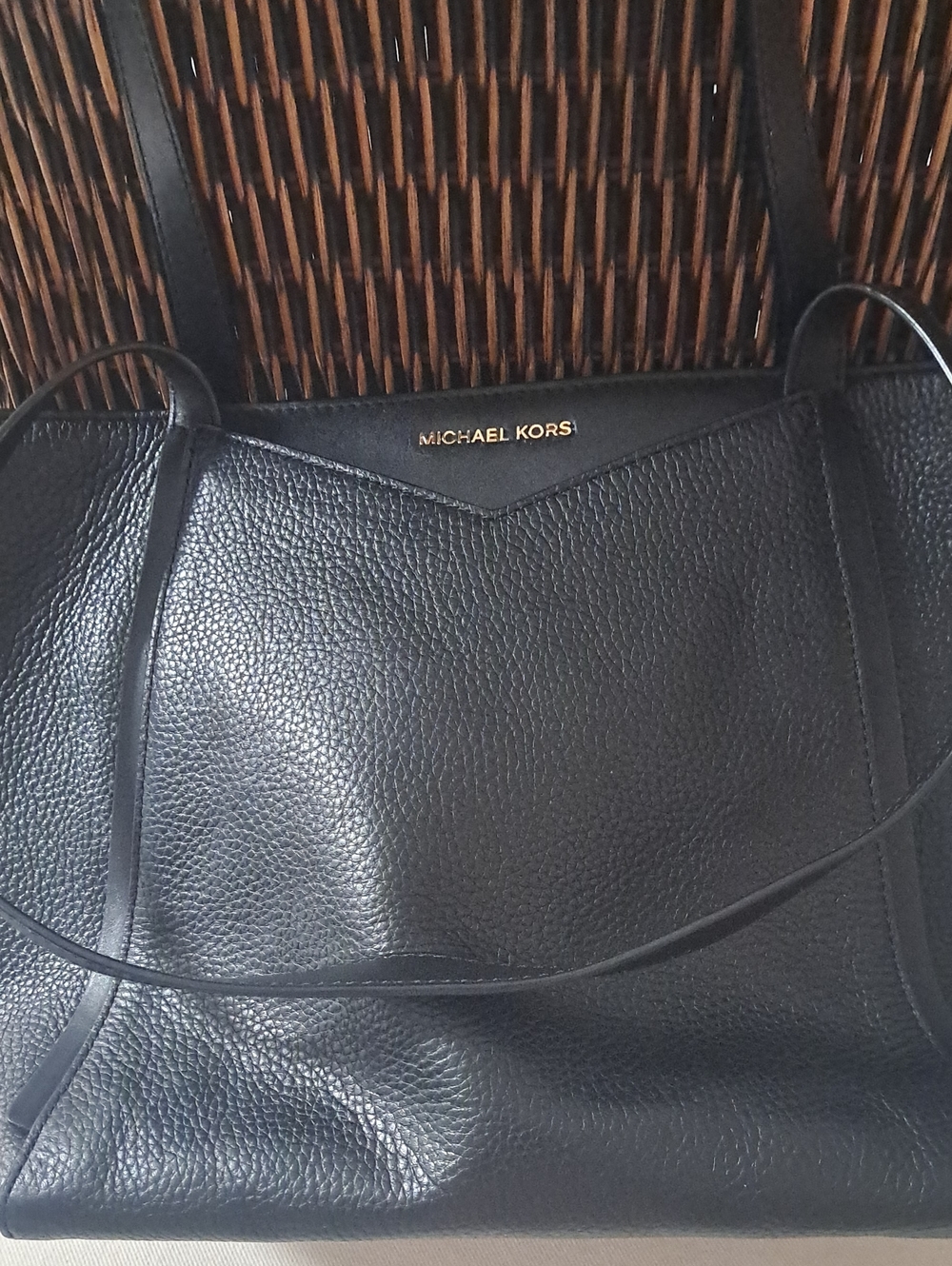 Michael Kors Black Pebbled Leather Tote with Gold Logo